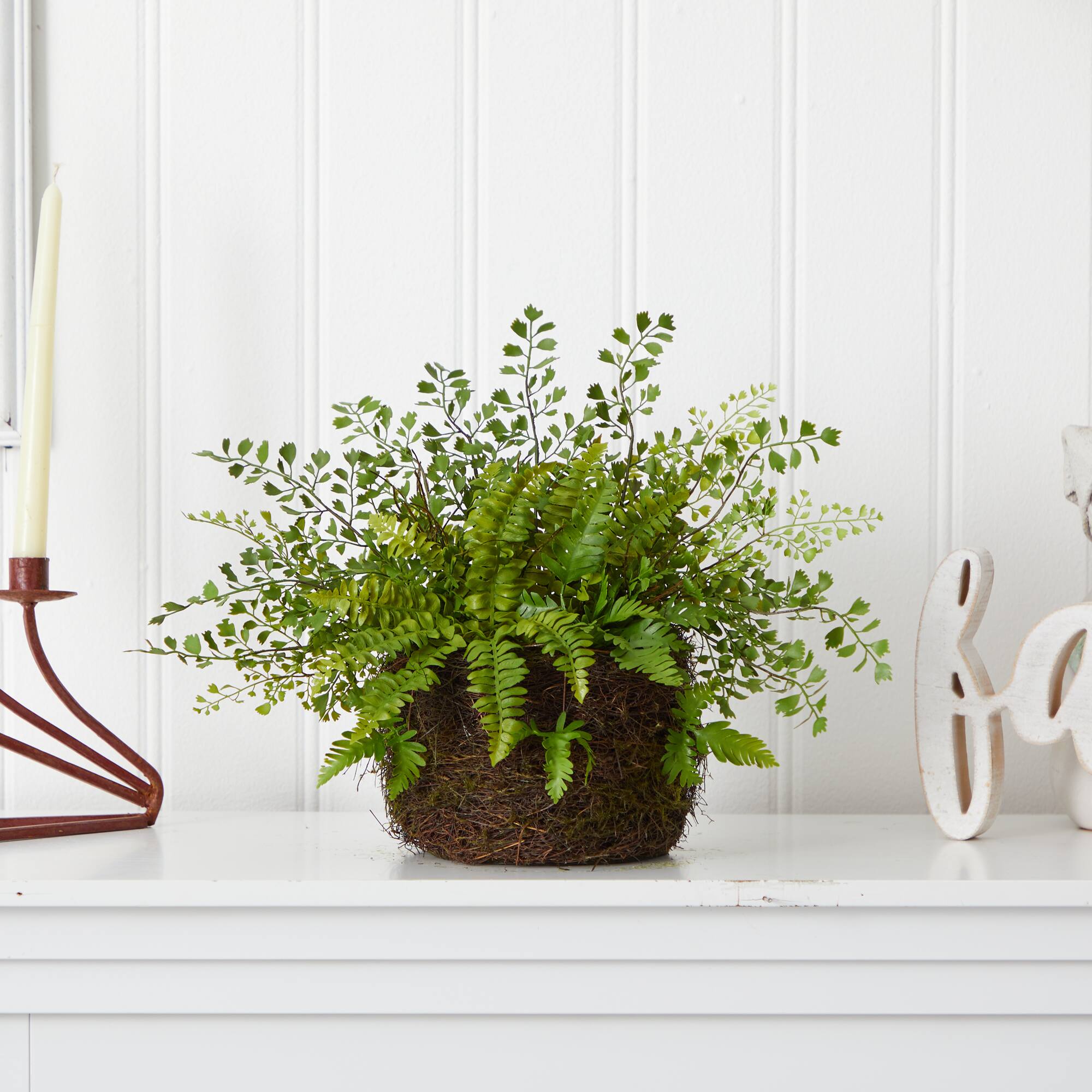 13" Fern and Twig Moss Basket